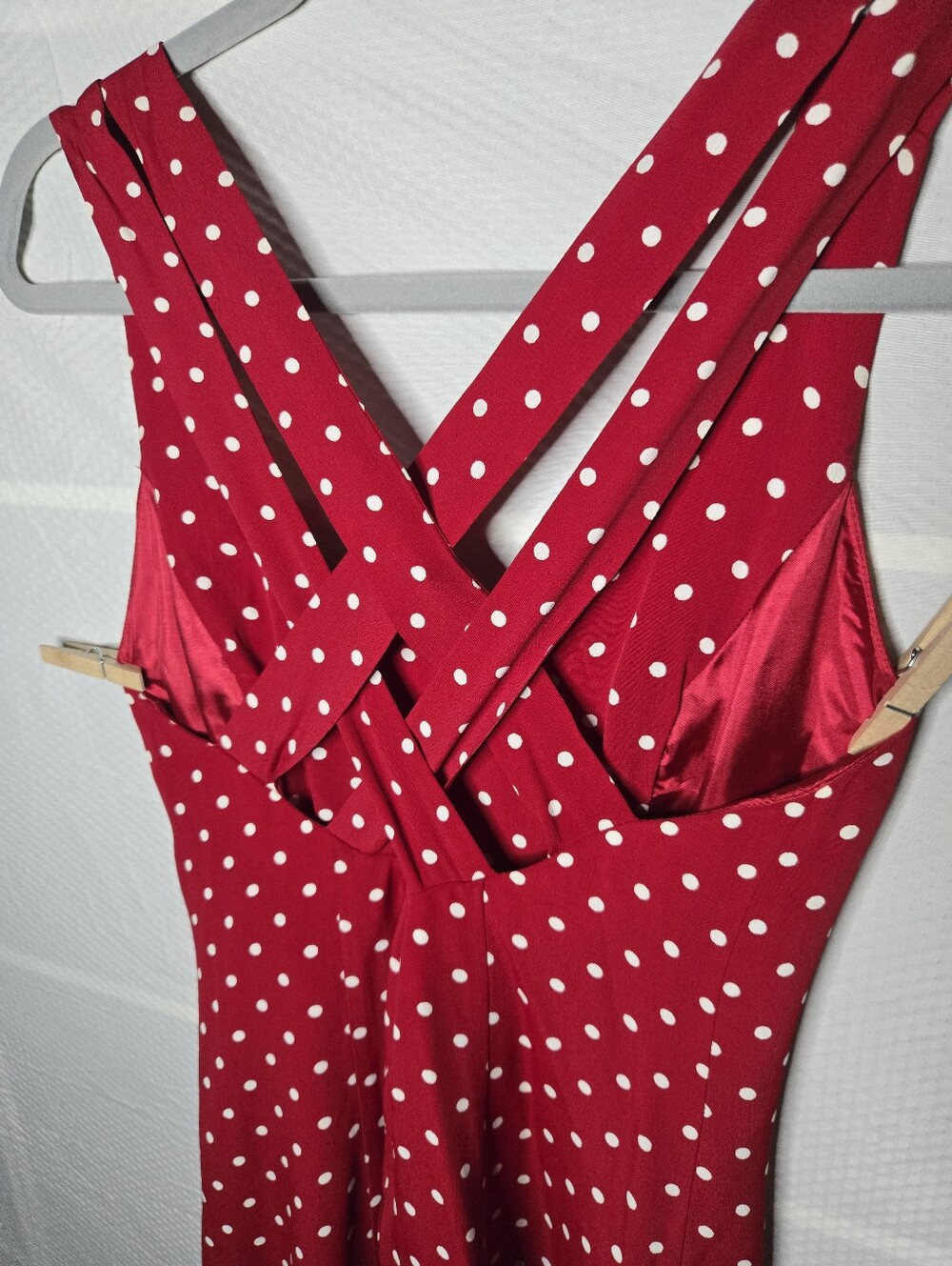 Vintage Red Polka Dot Cross-Back Midi Cocktail Dress
